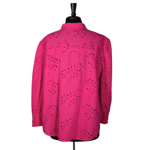 Chico's Women's Shirt Button Up Pink Floral Eyelet Puff Sleeve Top 4 US XXL/20 - Picture 2 of 9